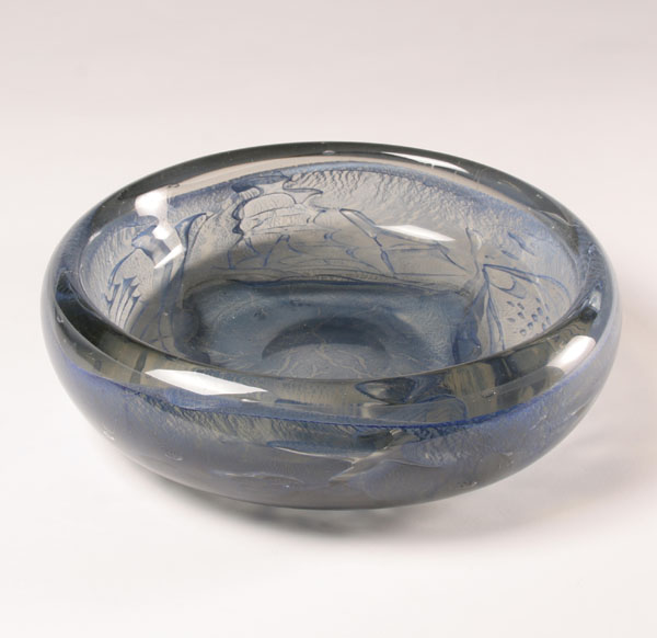 Appraisal: Leerdam Unica clear art glass bowl with internal blue decoration