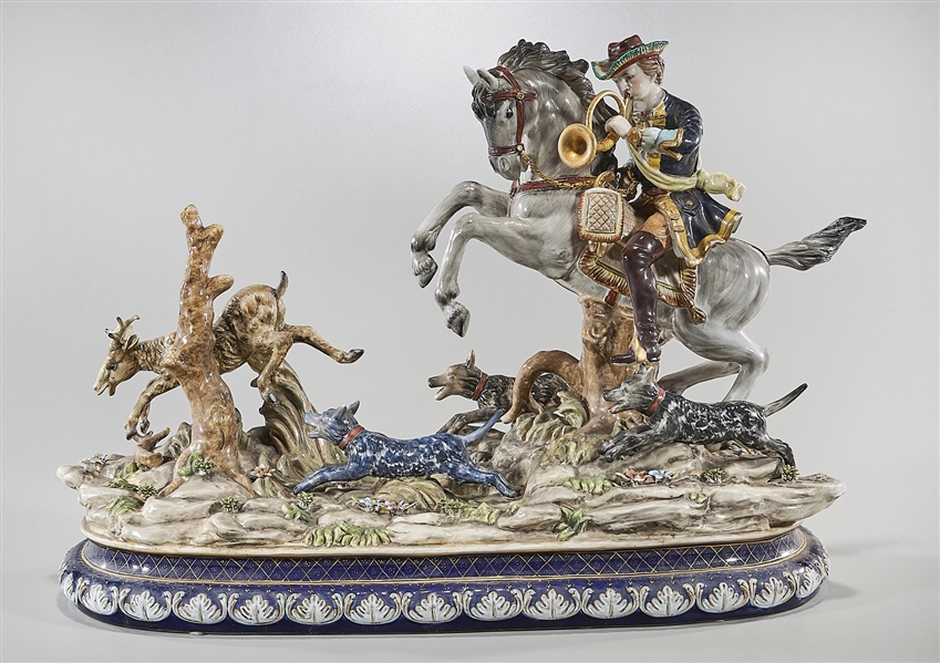 Appraisal: Antique porcelain figure group with Meissen marks depicting a hunter