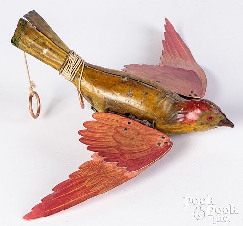 Appraisal: LEHMANN PAINTED TIN FLYING BIRDLehmann painted tin flying bird with