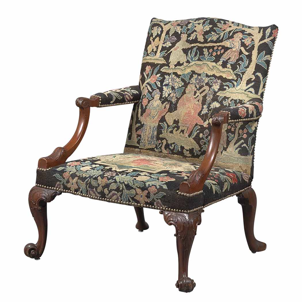 Appraisal: George II Mahogany Library Armchair Circa The serpentine crest rail