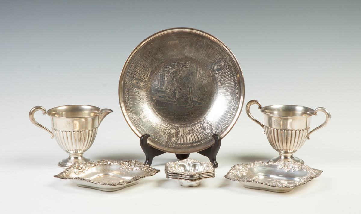 Appraisal: Two Sterling Silver Trays and Six Nut Dishes Two trays