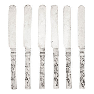 Appraisal: A Set of Six Chinese Export Silver Dessert Knives MARK