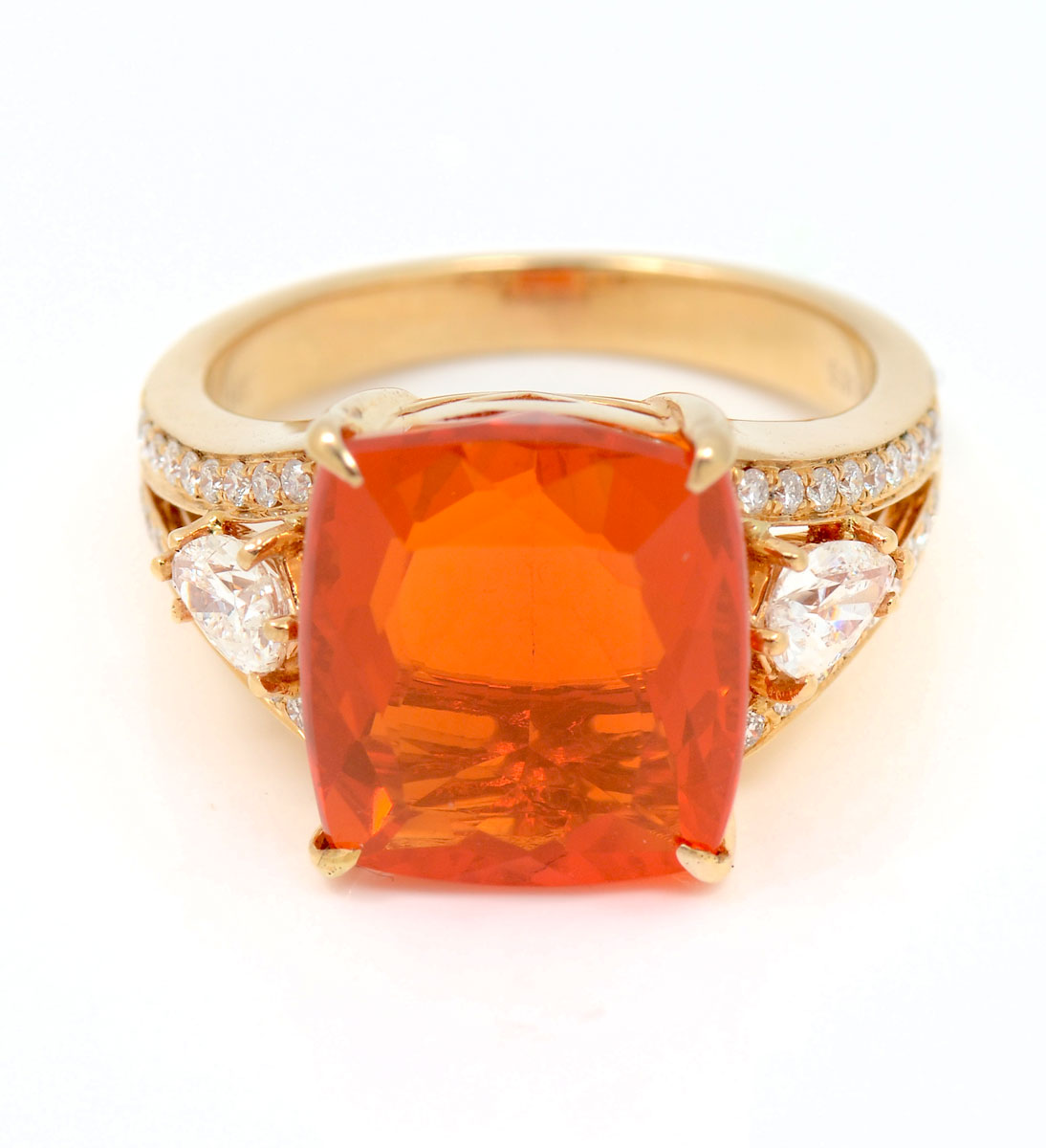 Appraisal: K FIRE OPAL DIAMOND RING CT faceted cushion cut fire