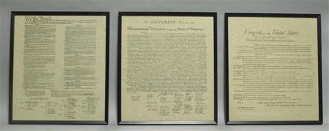 Appraisal: FRAMED FOUNDING DOCUMENTS OF THE UNITED STATES Print x in