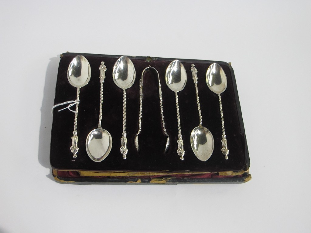 Appraisal: A cased set of six silver spoons with barley twist