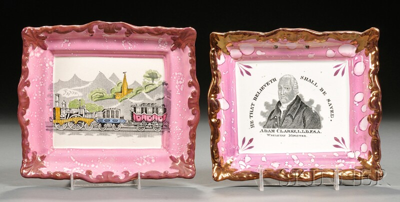 Appraisal: Two Sunderland Pink Lustre Transfer Decorated Pottery Plaques England th