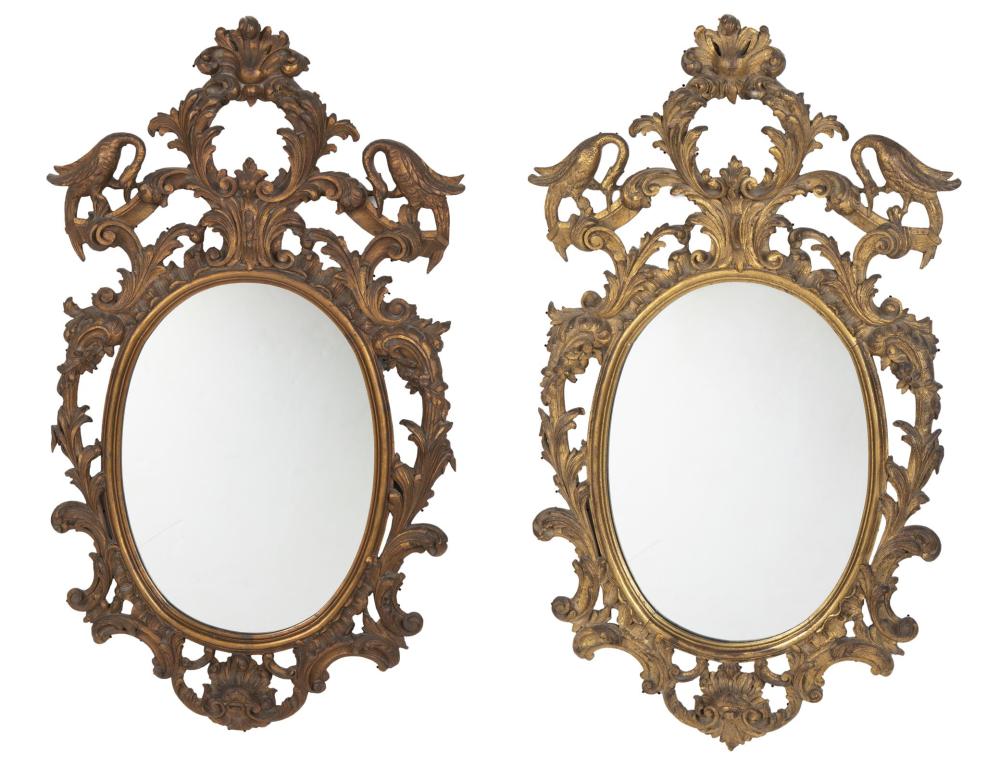 Appraisal: A pair of Louis XV-style giltwood wall mirrors Late th