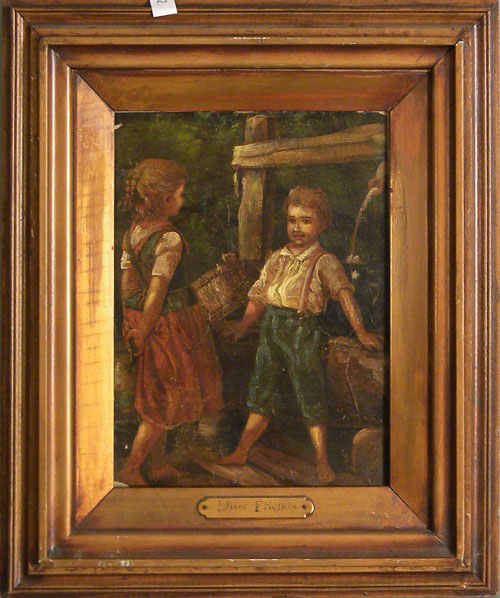 Appraisal: Oil on canvas of a boy and girl th c