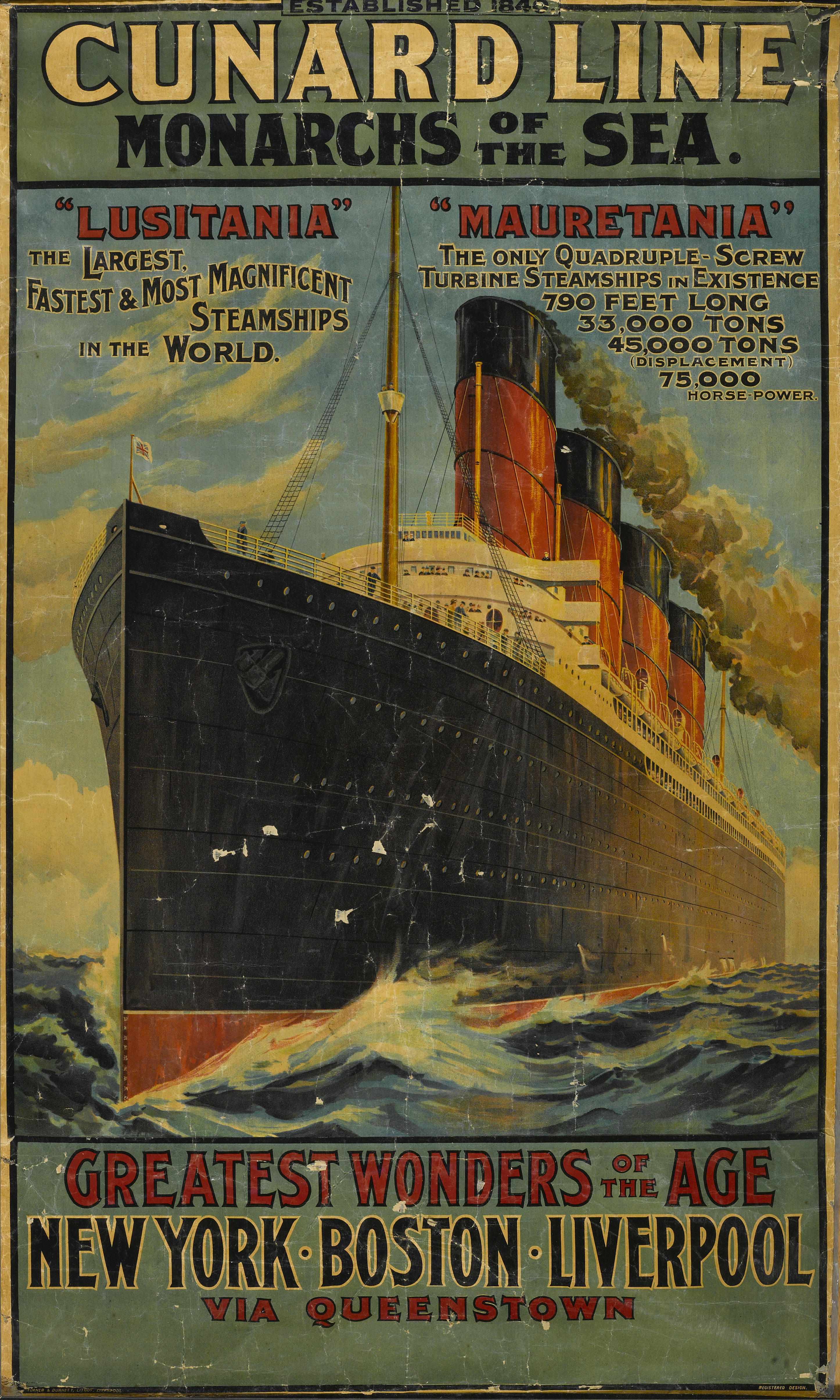 Appraisal: Artist Unknown Cunard Line Monarchs of the Sea Lusitania and