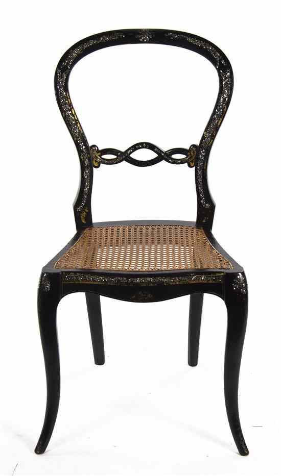 Appraisal: A Victorian Ebonized and Mother-of-Pearl Inset Side Chair having a