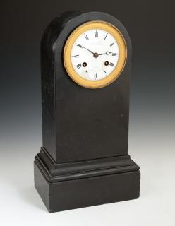 Appraisal: French Black Marble Mantel Clock th c the dom French