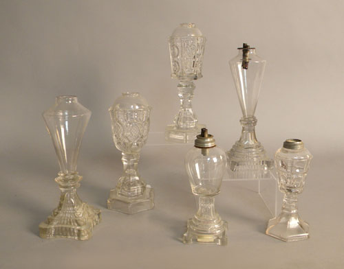 Appraisal: Six misc whale oil lamps th c tallest - h