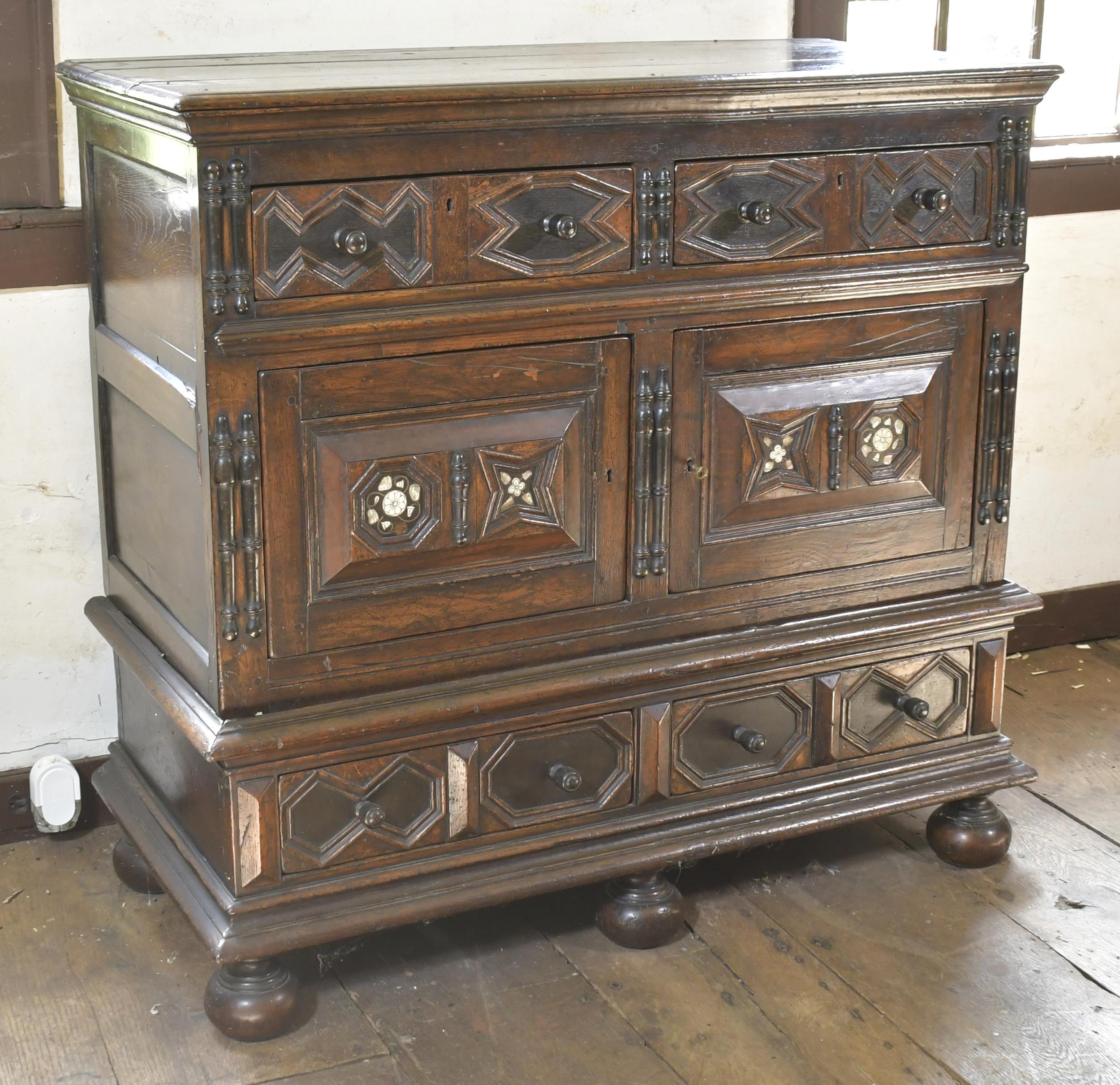 Appraisal: TH C ENGLISH CHEST ON FRAME Ca oak chest with