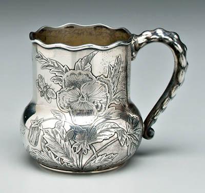 Appraisal: Gorham sterling mug round bulbous form with ribbed handle floral