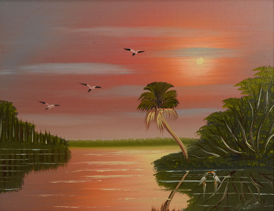 Appraisal: BLACK Al American th Century Florida Highwaymen pink sky sunrise