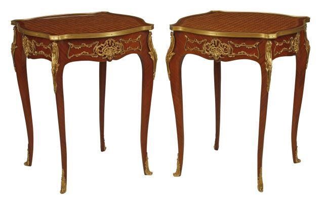 Appraisal: pair French Louis XV style bronze dore mounted tables approx