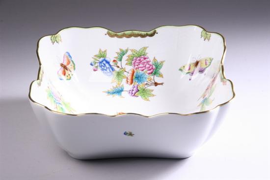 Appraisal: HEREND PORCELAIN SQUARE SALAD BOWL Queen Victoria-green border pattern -