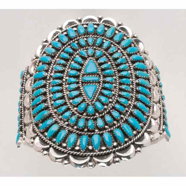 Appraisal: Jack Weekoty Zuni Turquoise Cluster Bracelet large cuff with turquoise