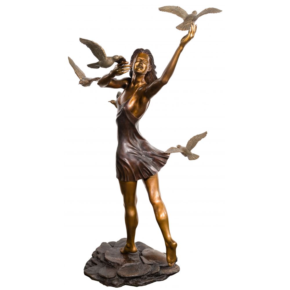 Appraisal: RICHARD HALLIER AMERICAN - GIRL WITH DOVES BRONZE STATUE incised