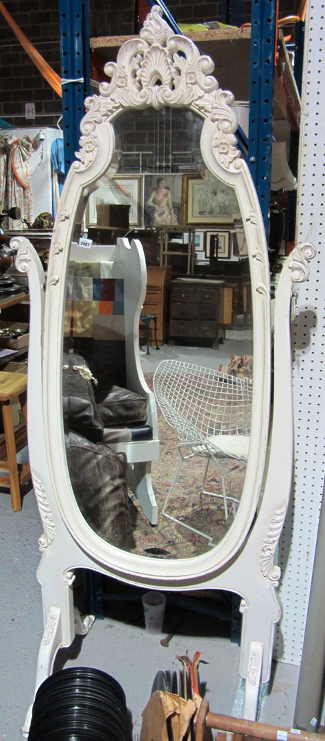 Appraisal: A th century white painted cheval mirror with crest surmount