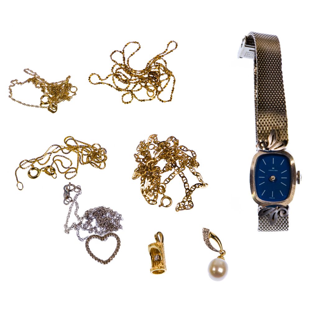 Appraisal: K GOLD JEWELRY AND WRISTWATCH CASE ASSORTMENT items including a