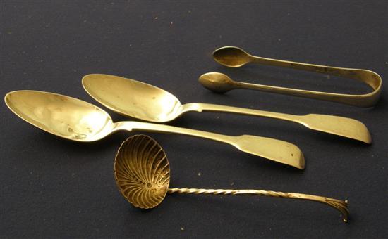 Appraisal: Pair of George III silver fiddle pattern serving spoons a