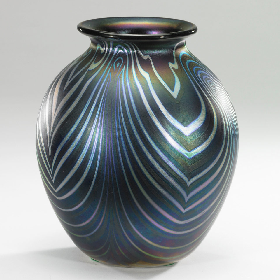 Appraisal: Charles Lotton American b Decorated Iridescent Glass Vase engraved Lotton