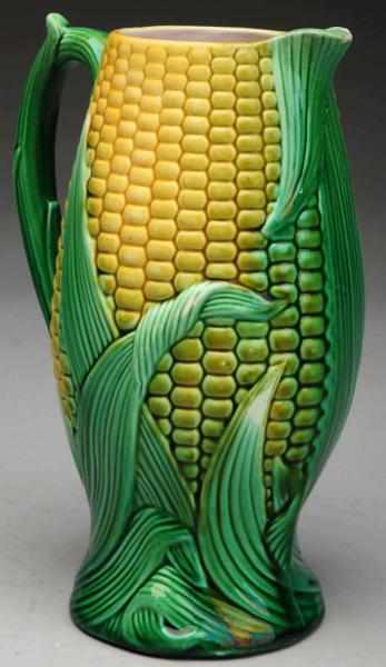 Appraisal: th Century Majolica Corn Water Pitcher Nice large size Tight