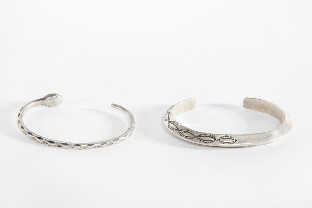 Appraisal: Two Pueblo Silver Bangles ca - Pueblo Two Silver Bangles