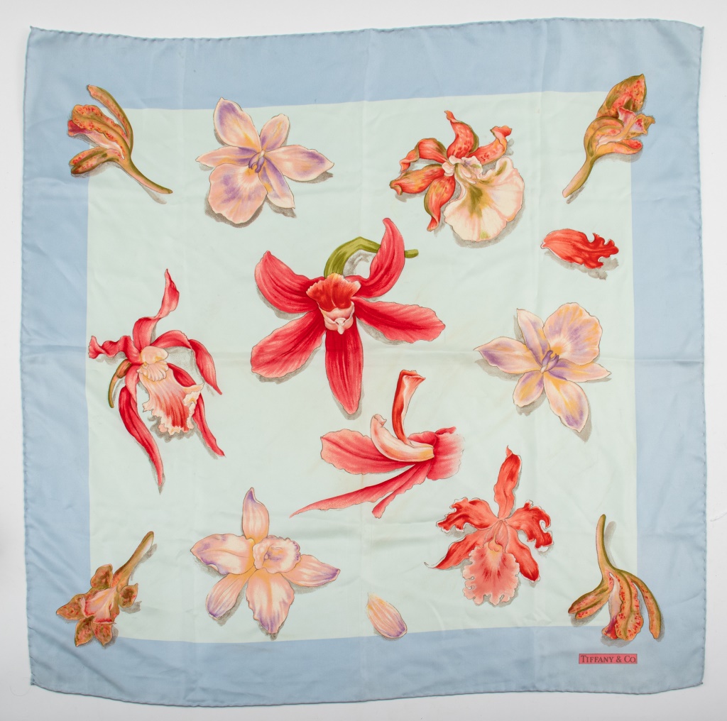 Appraisal: TIFFANY CO SILK SCARF SILK Light blue silk scarf by