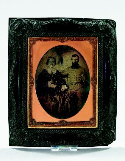 Appraisal: Half-Plate Ambrotype Image of a Confederate Soldier and His Spouse