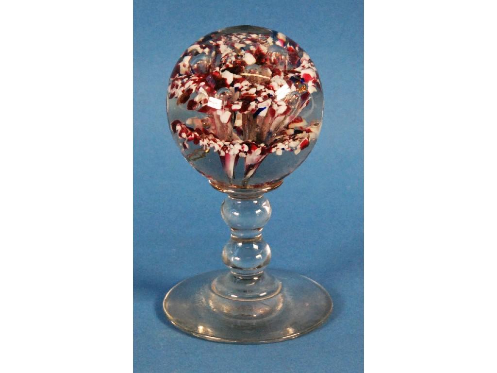 Appraisal: INTERESTING LATE TH EARLY TH CENTURY PEDESTAL GLASS PAPERWEIGHT spherical