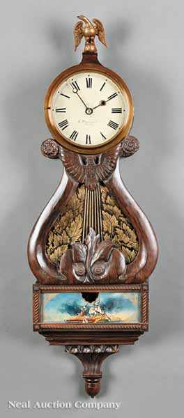 Appraisal: An E Howard Grain-Painted Lyre Banjo Clock c original paper