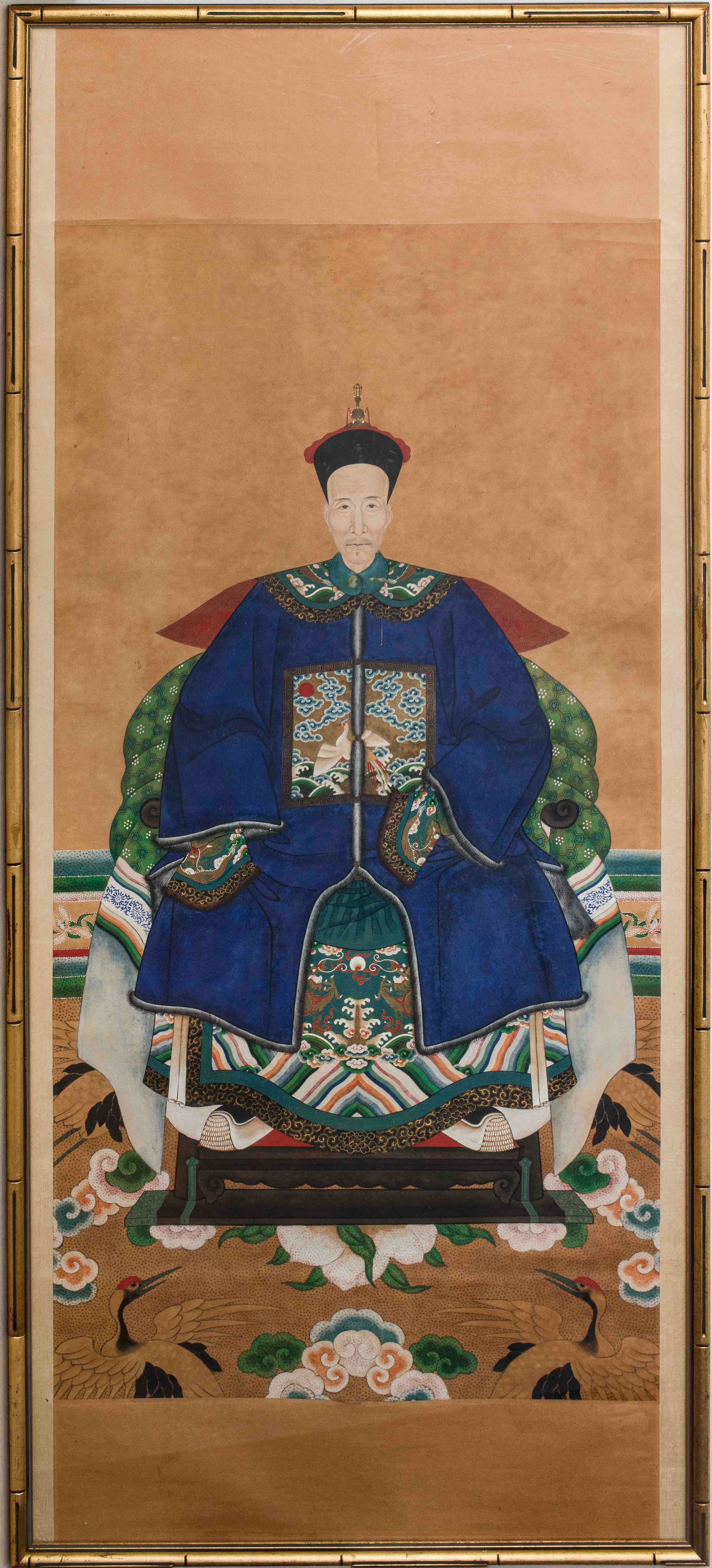 Appraisal: CHINESE ANCESTRAL PORTRAIT ON PAPER Antique Chinese ancestral portrait painting