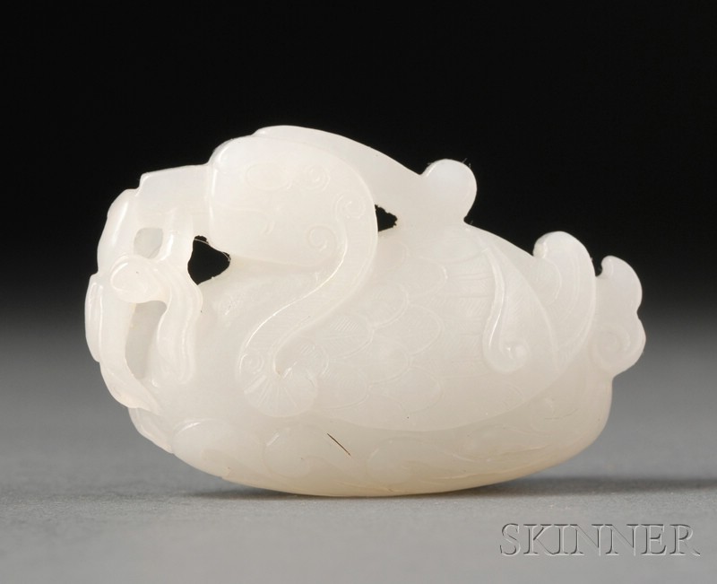 Appraisal: White Jade Carving depicting a mandarin duck lg in