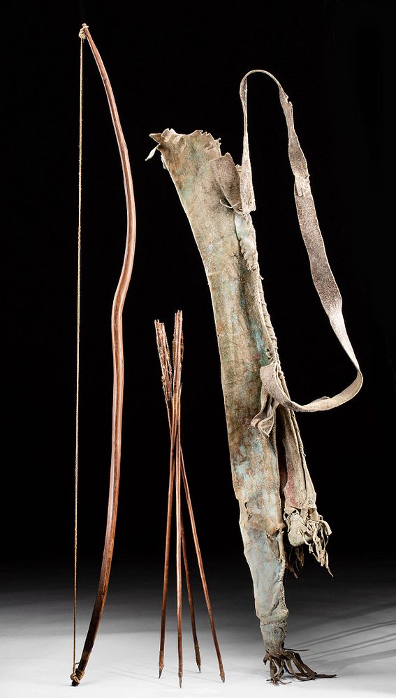 Appraisal: th C Pueblo Hide Bow Case Quiver w Bow Arrows