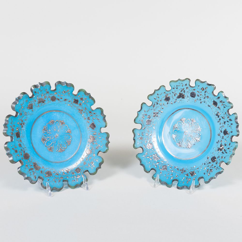 Appraisal: Pair of Continental Blue Glass and Gilt Highlighted Plates in