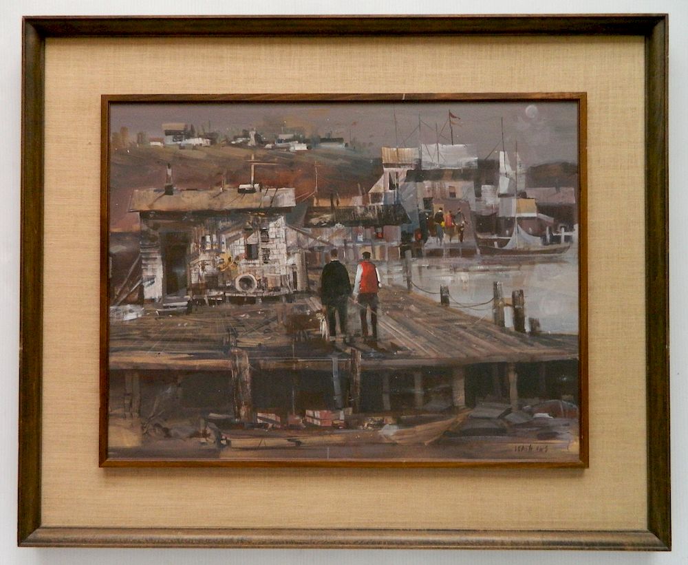 Appraisal: Fred Leach gouache Fred Leach American - - Harbor Scene-