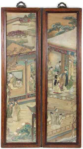 Appraisal: Pair of Chinese Needlework Panel Paintings th century each featuring