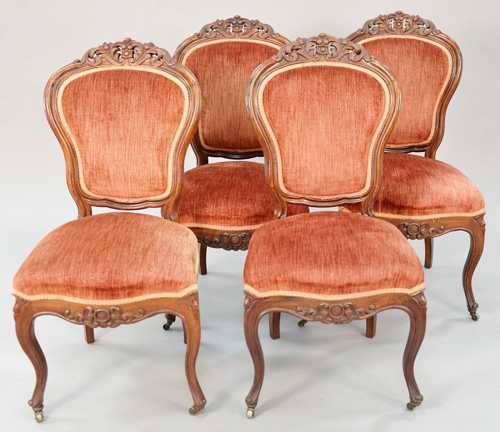 Appraisal: Set of four Victorian rosewood side chairs h Set of