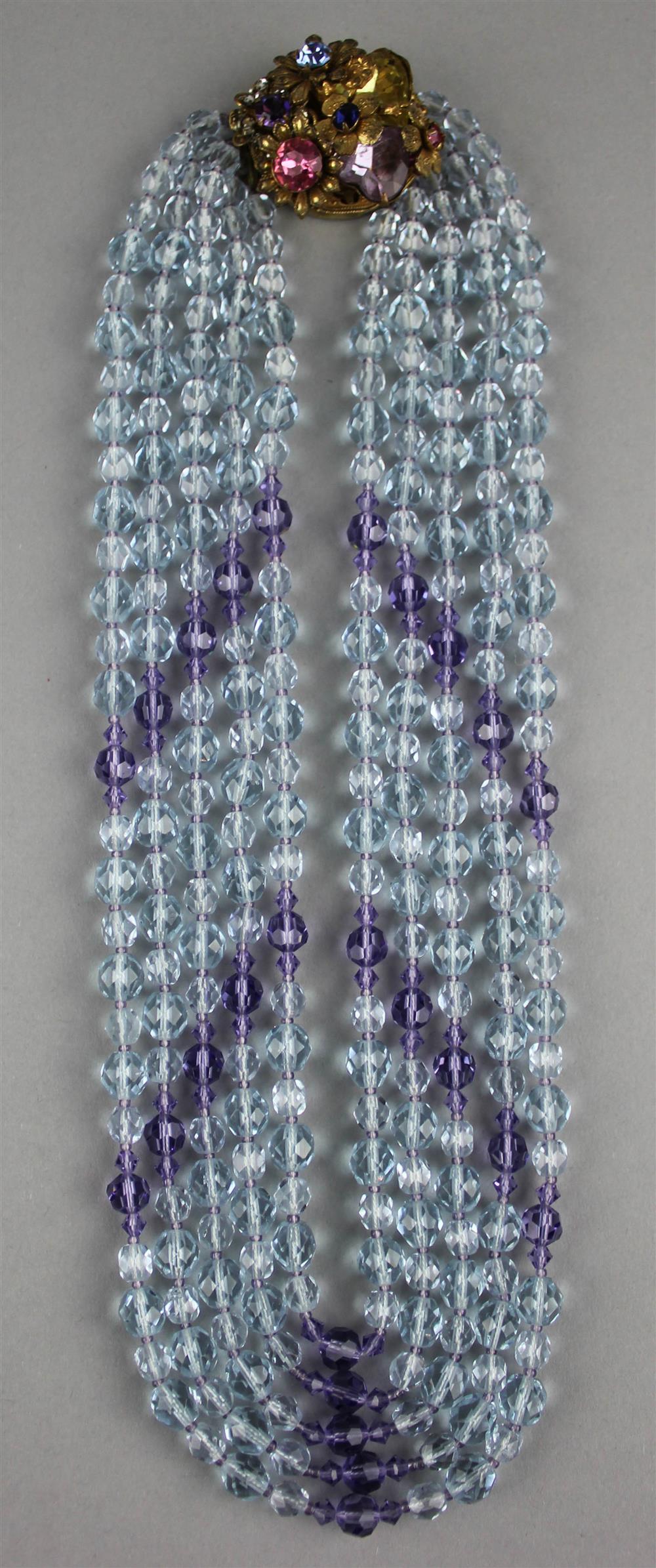 Appraisal: MIRIAM HASKELL VIOLET CUT CRYSTAL FIVE STRAND NECKLACE signed Miriam