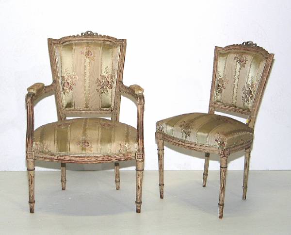 Appraisal: A Louis XVI style painted armchair together with a painted