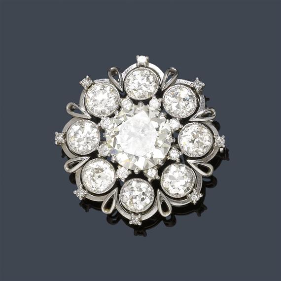 Appraisal: DIAMOND BROOCH PENDANT ca White gold Elegant brooch the middle