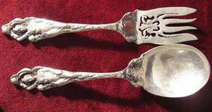 Appraisal: Two piece sterling silver nude decorated salad set oz weighable