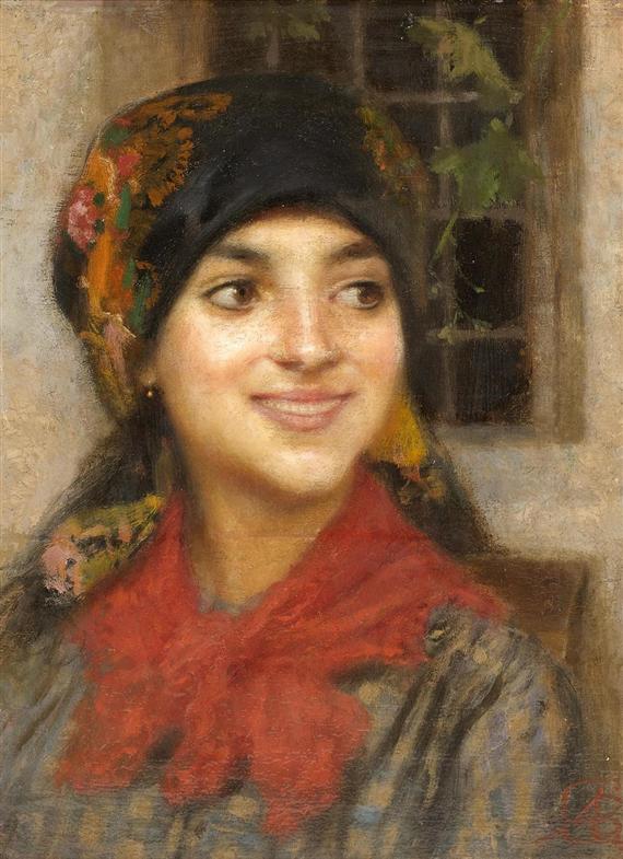 Appraisal: BARZAGHI-CATTANEO ANTONIO Lugano Young woman with a kerchief Oil on