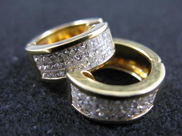 Appraisal: Pair KT Earrings yellow gold and princess cut diamond earrings