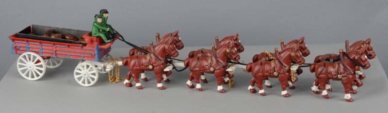 Appraisal: Budweiser Painted Cast-Iron -Horse Beer Wagon Beer wagon has Clydesdale