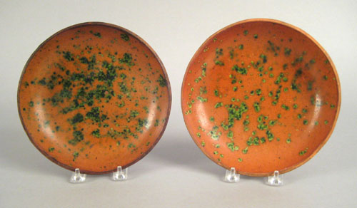 Appraisal: Two redware pie plates th c with green spot decoration