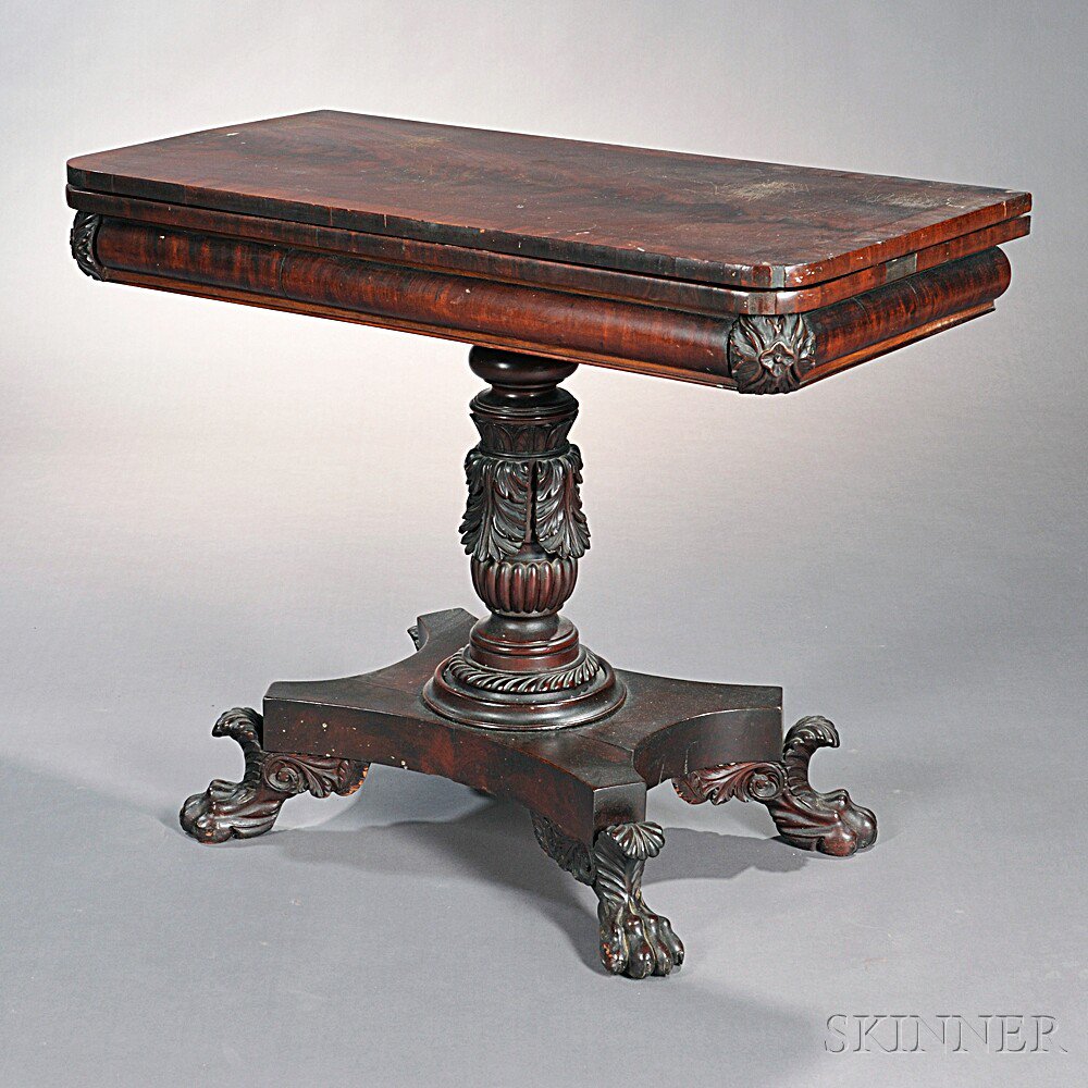 Appraisal: Classical Carved and Inlaid Mahogany Card Table probably New York