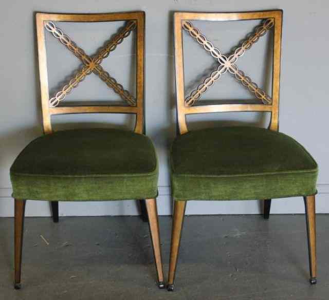 Appraisal: Pair of Lacquered and Gilt Decorated Chairs Nice quality with